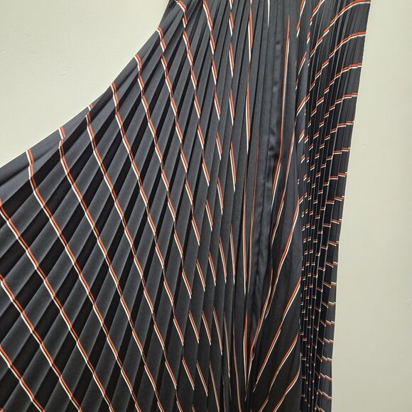 A.L.C. Henry Midi Skirt sz 0 Striped Satin Pleated Navy Elastic Waist RSP $495 - Picture 7 of 11